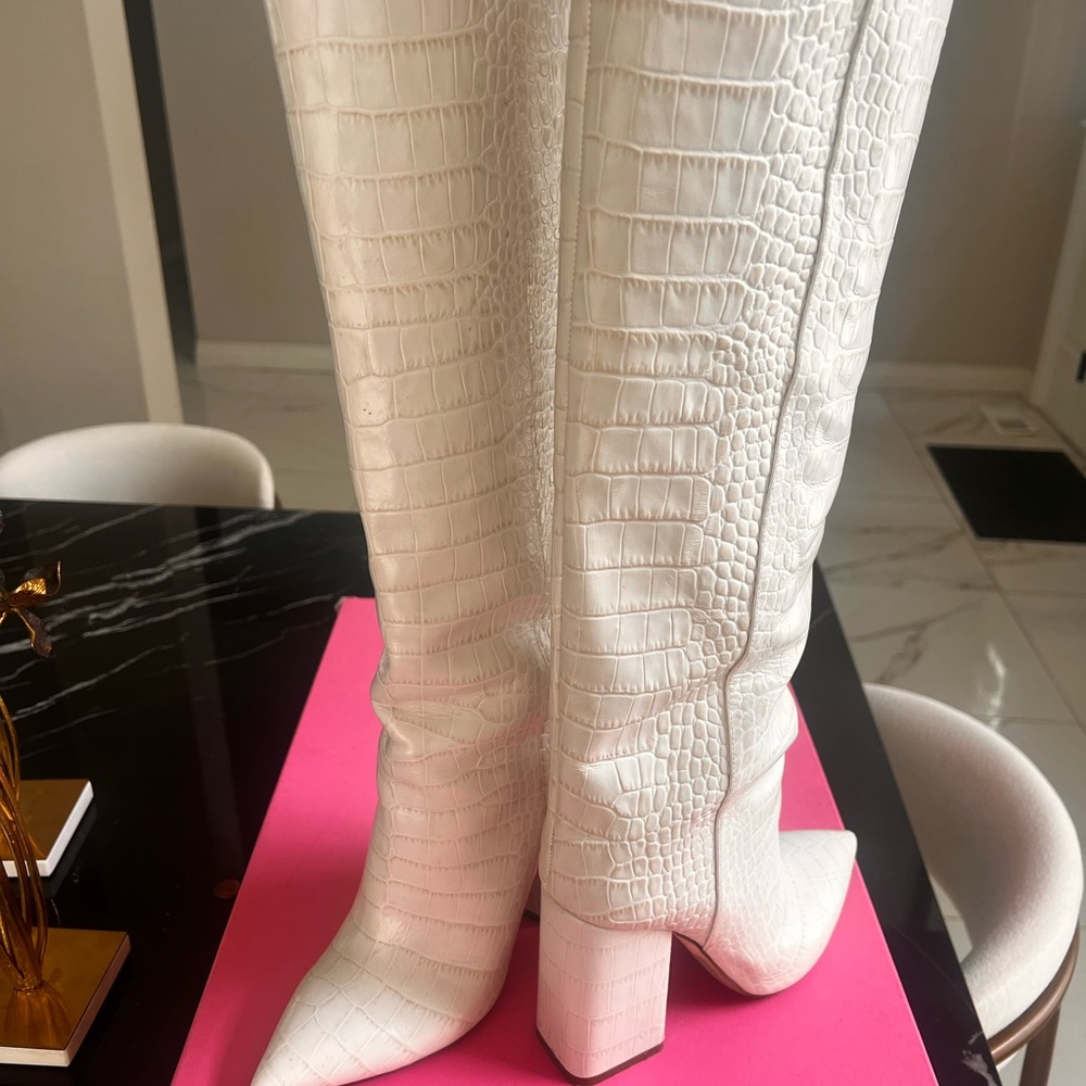 Paris Texas White Croc-Embossed Over-the-Knee Boots